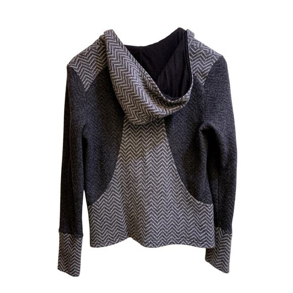 prana Women Jacket Medium Wool Blend Gray Black Herringbone Full Front Zip Hood - Picture 8 of 12